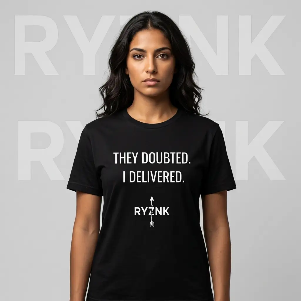 RYZNK They Doubted I Delivered T-Shirt — Woman Studio — Motivational Streetwear