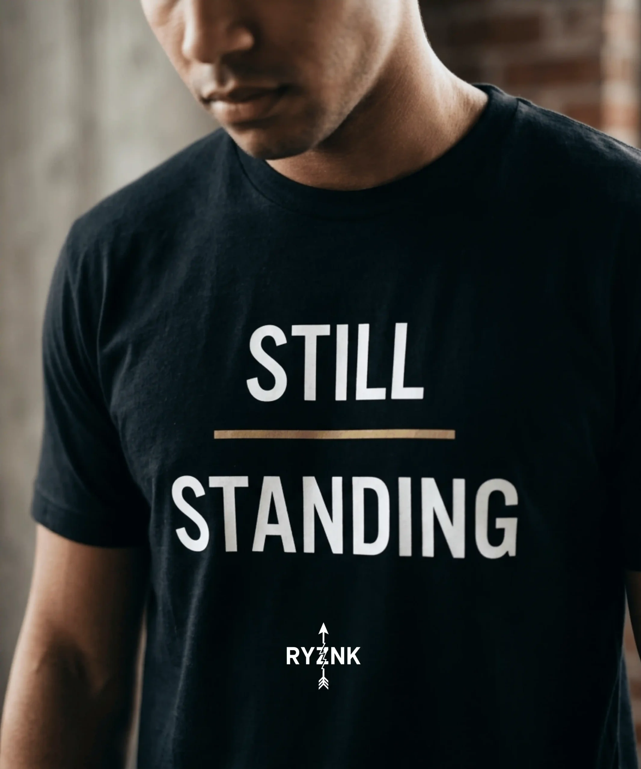 RYZNK Still Standing T-Shirt — Chest Close Up Editorial — Streetwear Photography