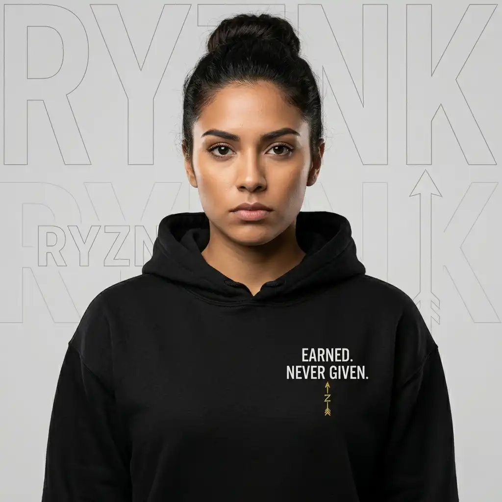 RYZNK Earned Never Given Hoodie — Woman Studio — Premium Embroidered Streetwear