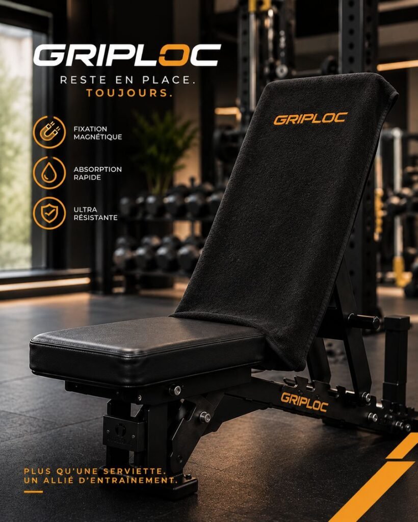 Serviette GRIPLOC sur un banc de musculation